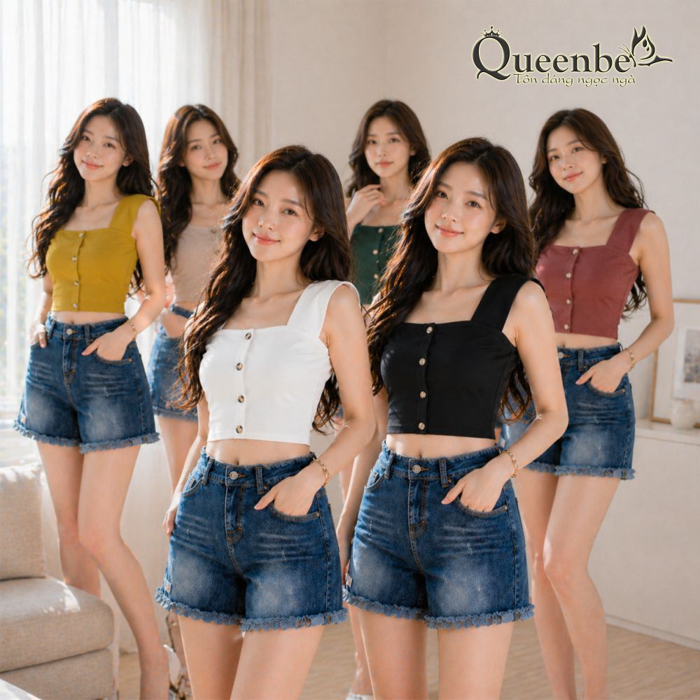 Áo ba lỗ nữ dệt kim crop top mùa hè Queenbe GLA271