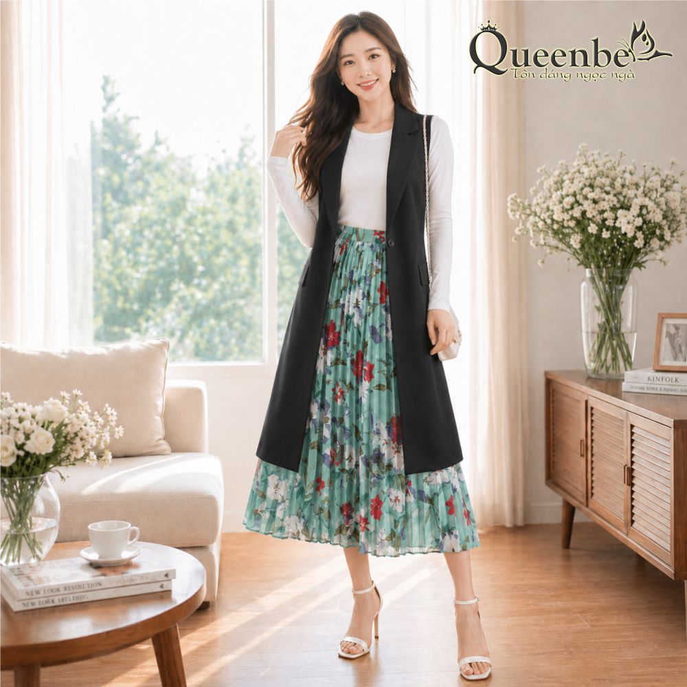 Áo choàng nữ không tay dáng dài Queenbe GLA215