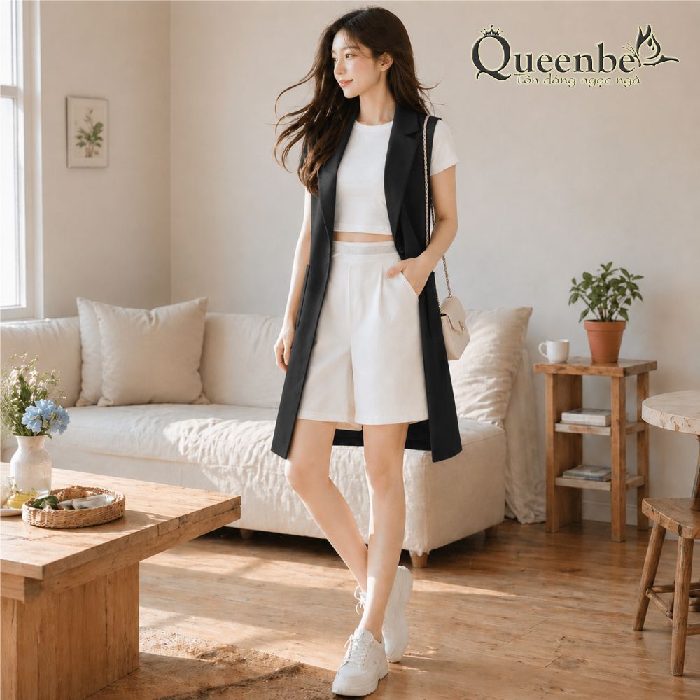 Áo choàng nữ không tay dáng dài Queenbe GLA215