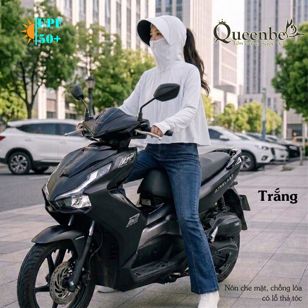 Áo chống nắng nữ thời trang đi xe máy Queenbe GLA332 chống UV50 liền nón, che mặt, che mu bàn tay, vành chống chói