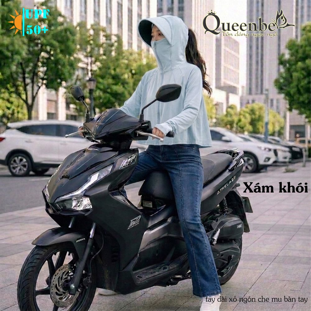Áo chống nắng nữ thời trang đi xe máy Queenbe GLA332 chống UV50 liền nón, che mặt, che mu bàn tay, vành chống chói