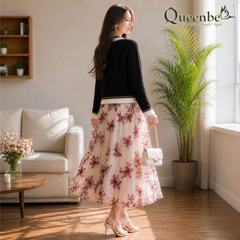 Áo khoác len cashmere sang trọng Queenbe GLA330 len mịn túi thật nút thật