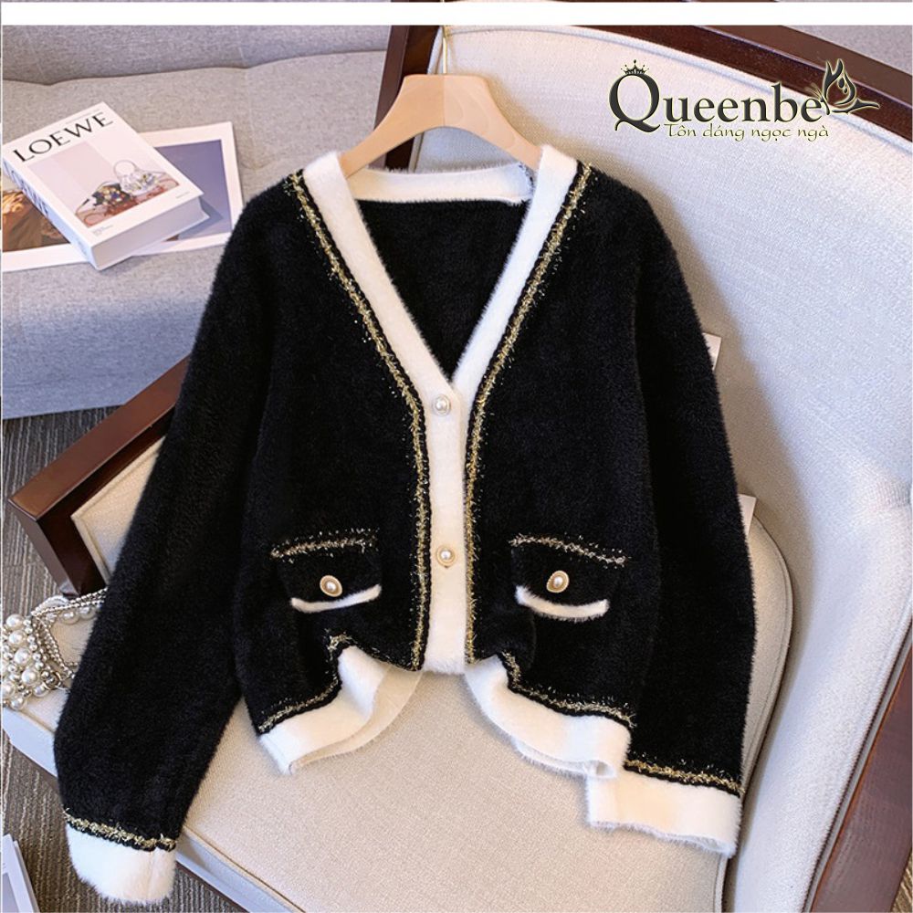 Áo khoác len cashmere sang trọng Queenbe GLA330 len mịn túi thật nút thật