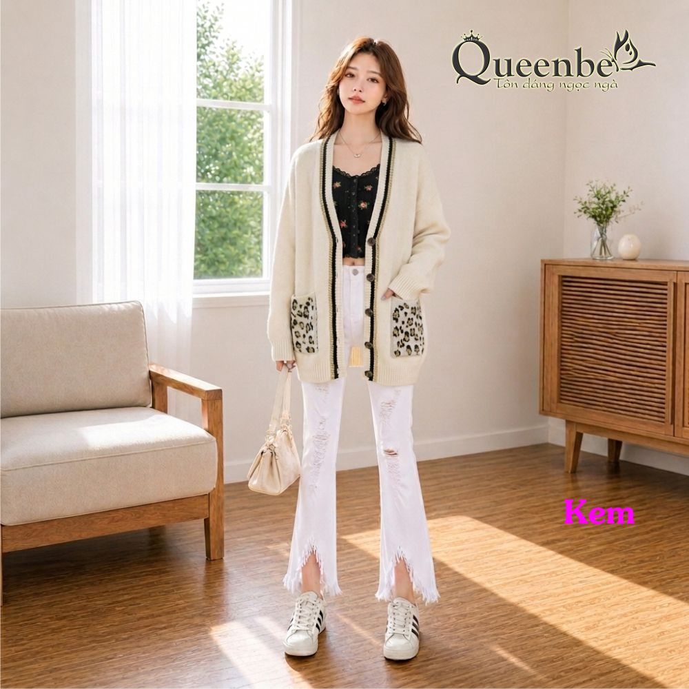 Áo khoác len nữ dệt họa tiết Queenbe GLA297