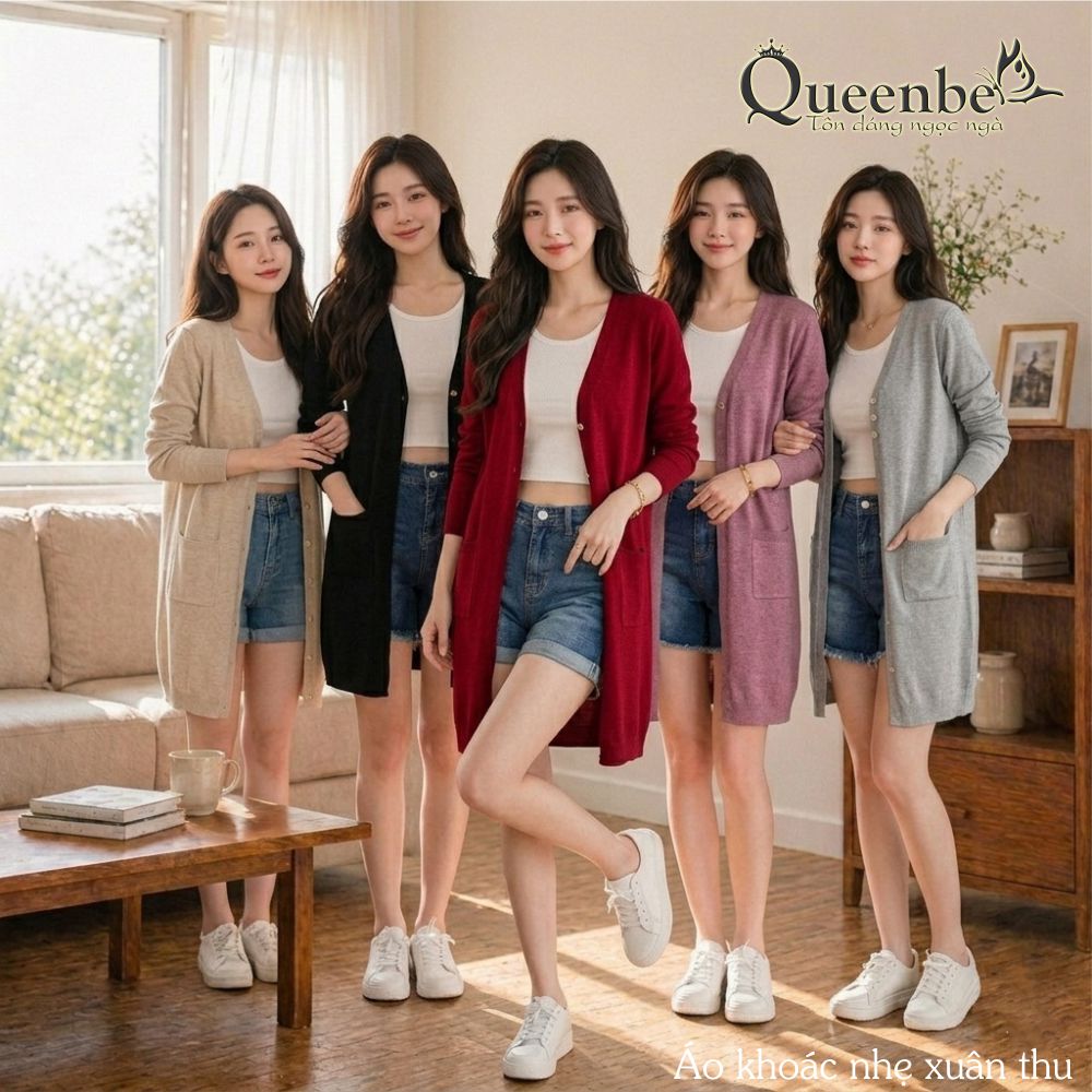 Áo khoác nhẹ dáng dài 3 nút Queenbe GLA292 bằng len nhẹ xuân thu tiện dụng