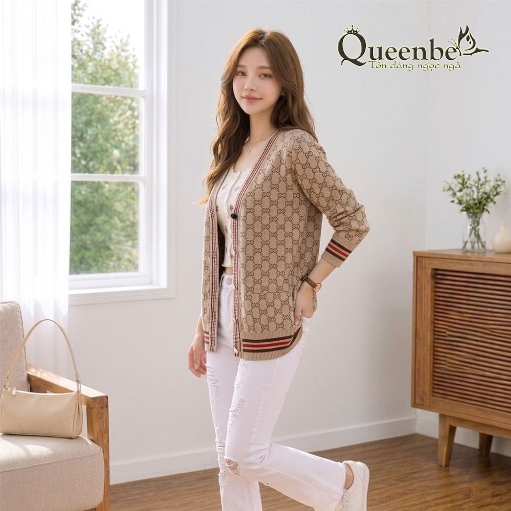 Áo khoác nhẹ nữ cài cúc trước Queenbe GLA225 len mỏng nhẹ xuân thu