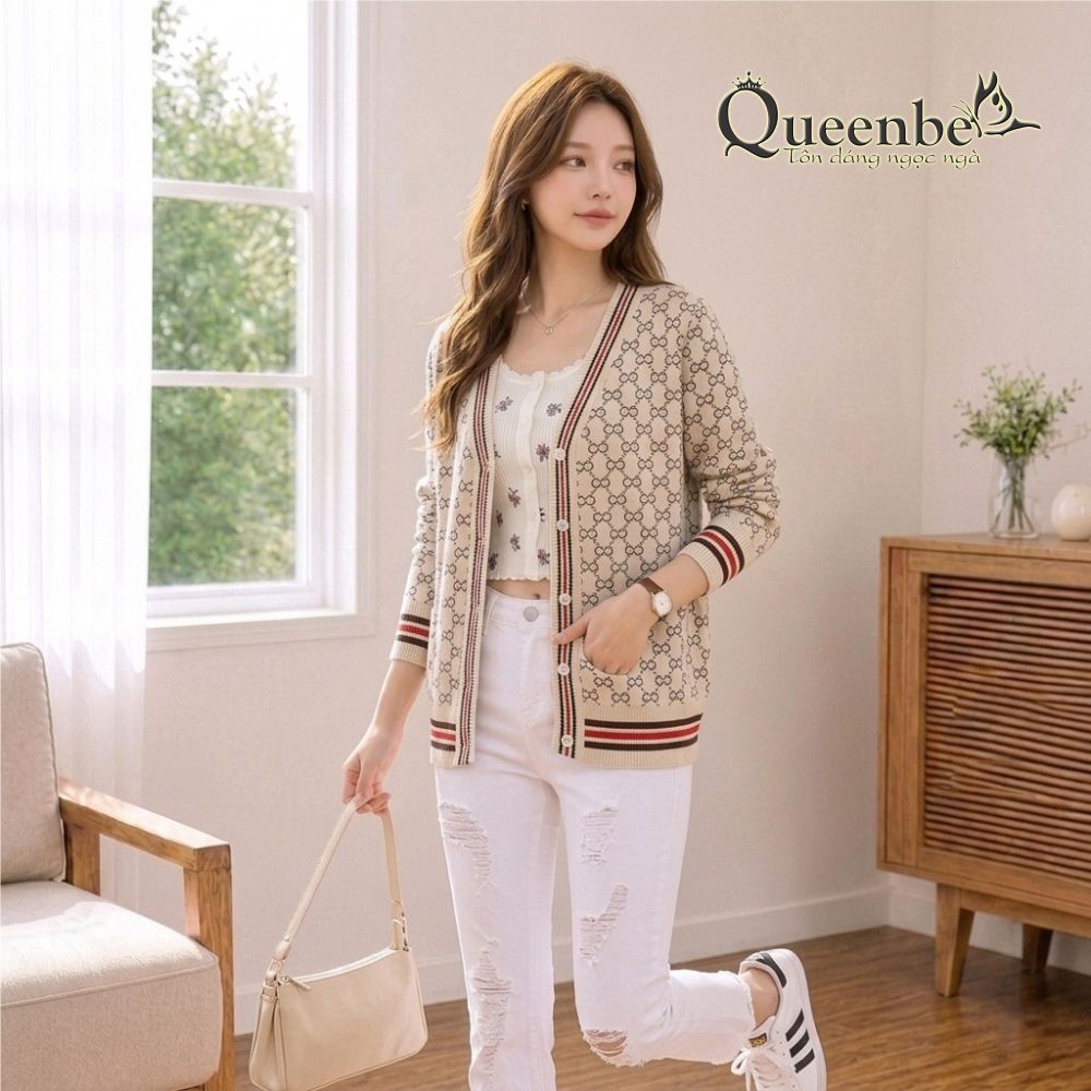 Áo khoác nhẹ nữ cài cúc trước Queenbe GLA225 len mỏng nhẹ xuân thu