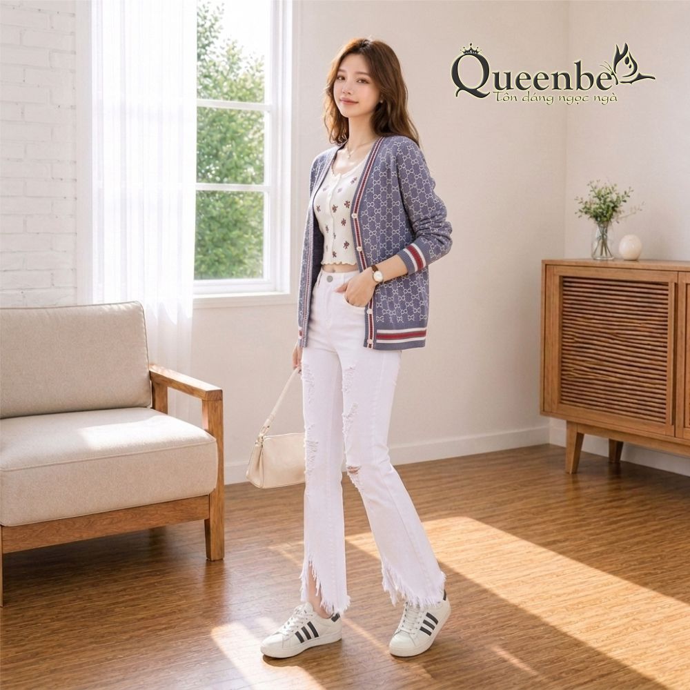 Áo khoác nhẹ nữ cài cúc trước Queenbe GLA225 len mỏng nhẹ xuân thu