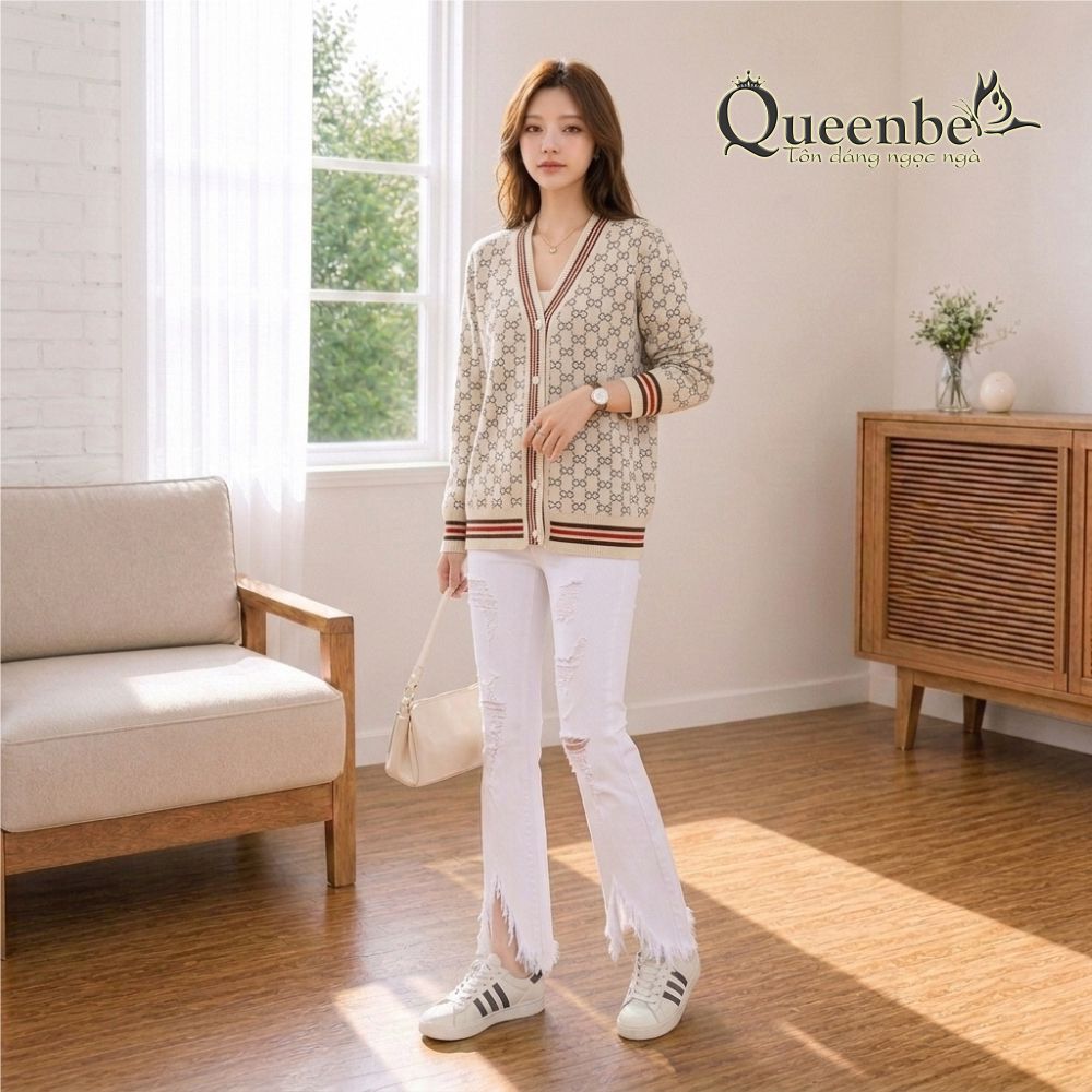 Áo khoác nhẹ nữ cài cúc trước Queenbe GLA225 len mỏng nhẹ xuân thu