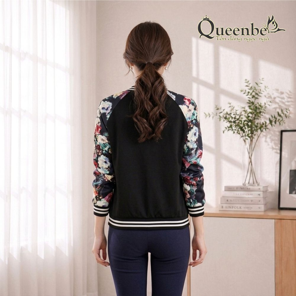 Áo khoác nữ nhẹ tay in hoa Queenbe GLA122