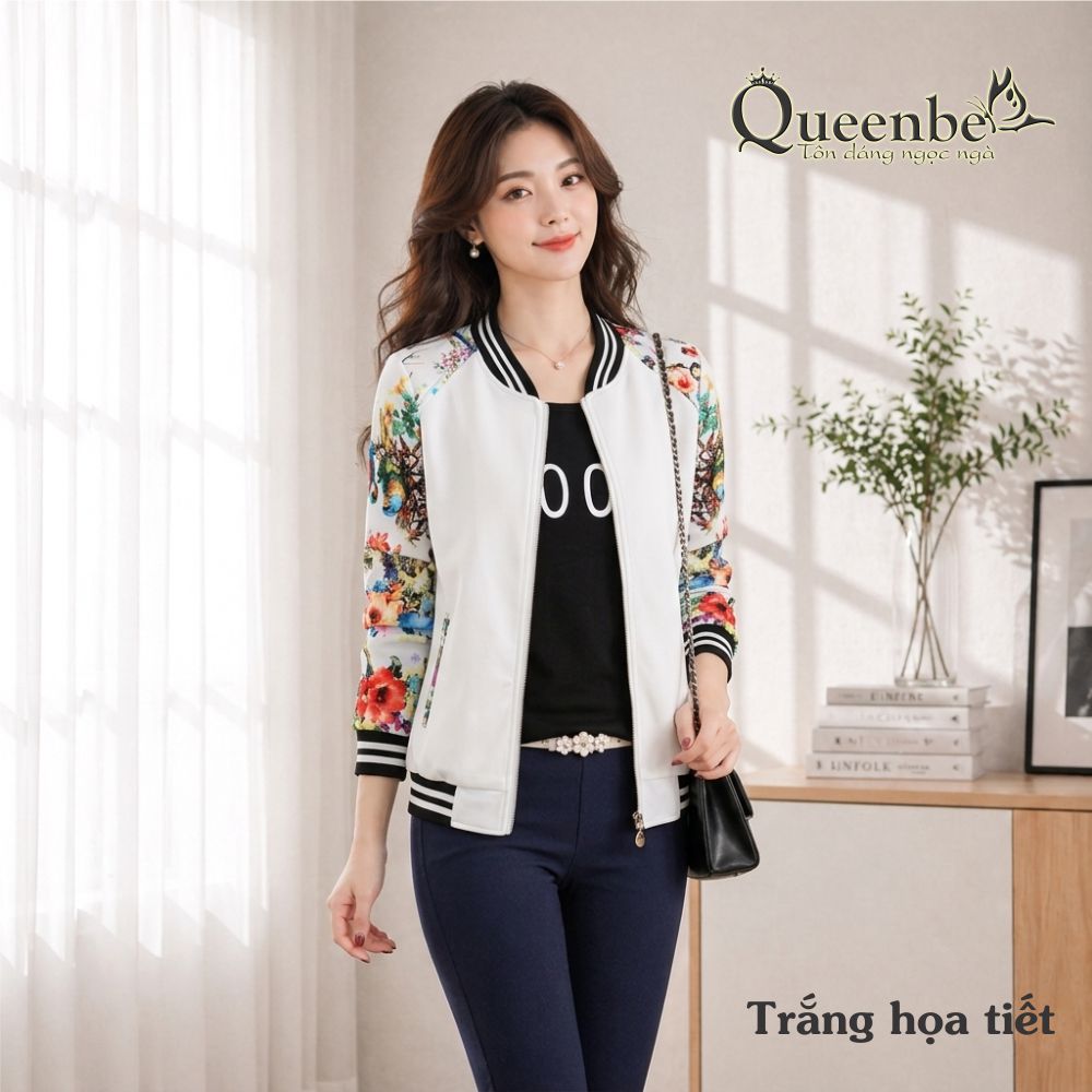 Áo khoác nữ nhẹ tay in hoa Queenbe GLA122