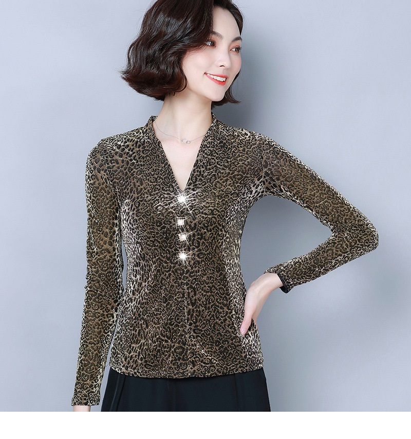 Áo kiểu da báo áo sơ mi đính đá GLA302
