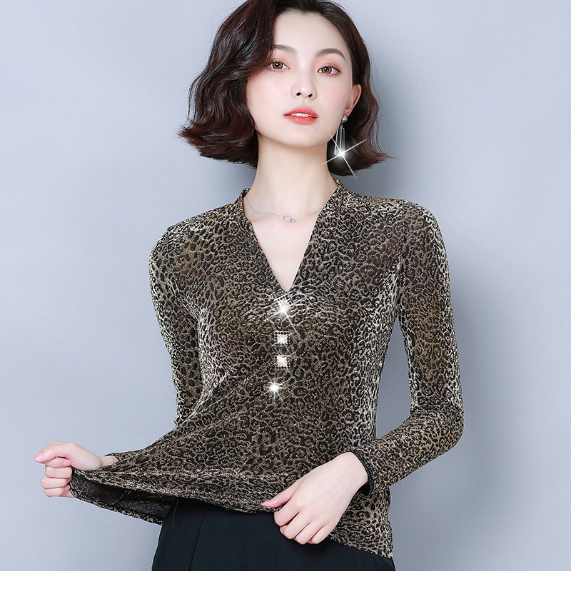 Áo kiểu da báo áo sơ mi đính đá GLA302