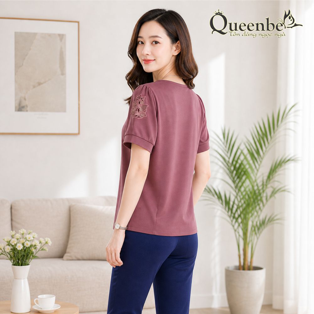 Áo kiểu trung niên big size cổ tim Queenbe GLA259