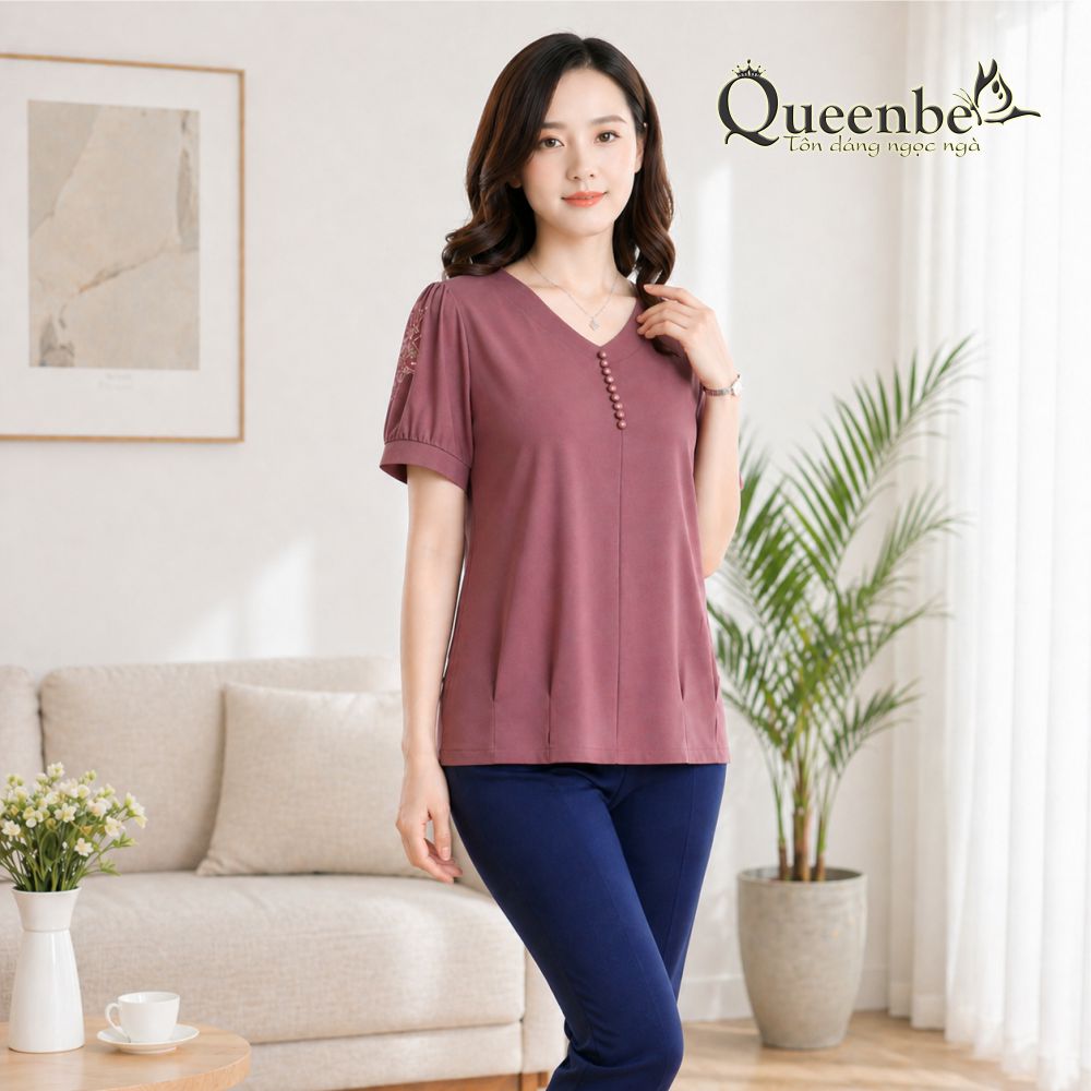 Áo kiểu trung niên big size cổ tim Queenbe GLA259