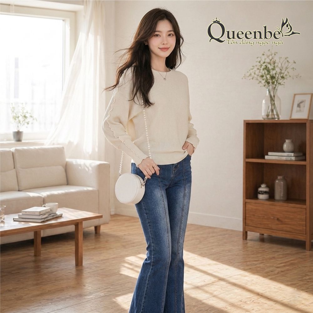 Áo len nữ cánh dơi cổ tròn Queenbe GLA279