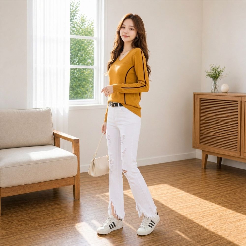 Áo len nữ kiểu dài tay cổ tim mã Queenbe GLA291