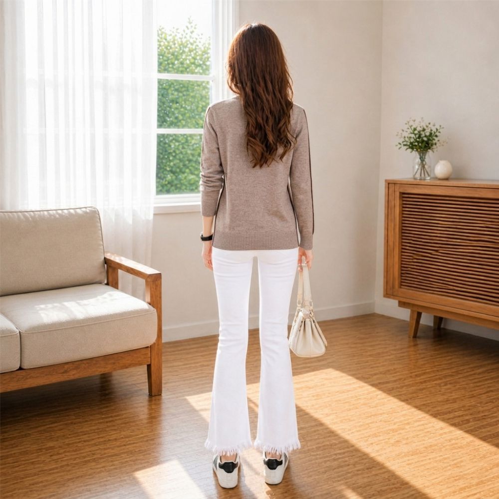 Áo len nữ kiểu dài tay cổ tim mã Queenbe GLA291