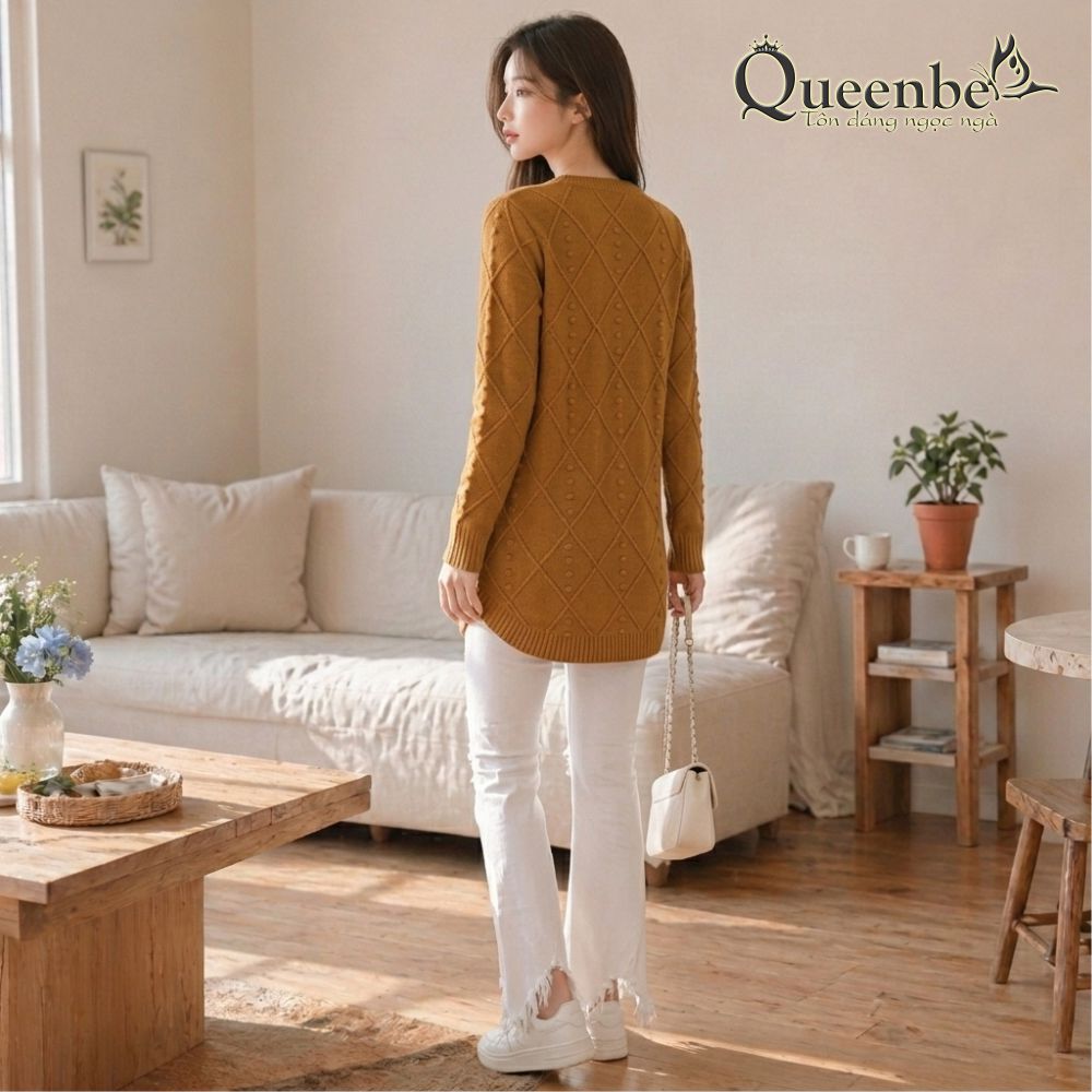 Áo len nữ vạt bầu dài tay Queenbe GLA118