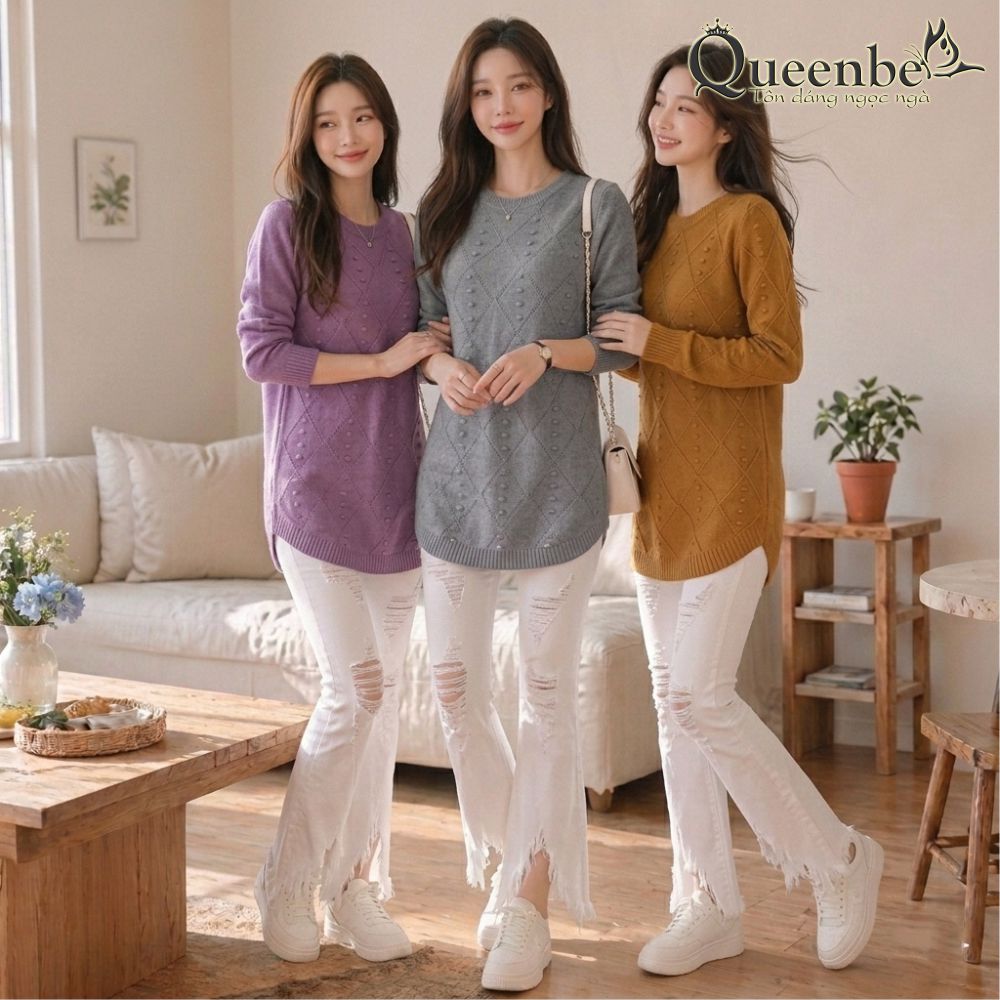 Áo len nữ vạt bầu dài tay Queenbe GLA118