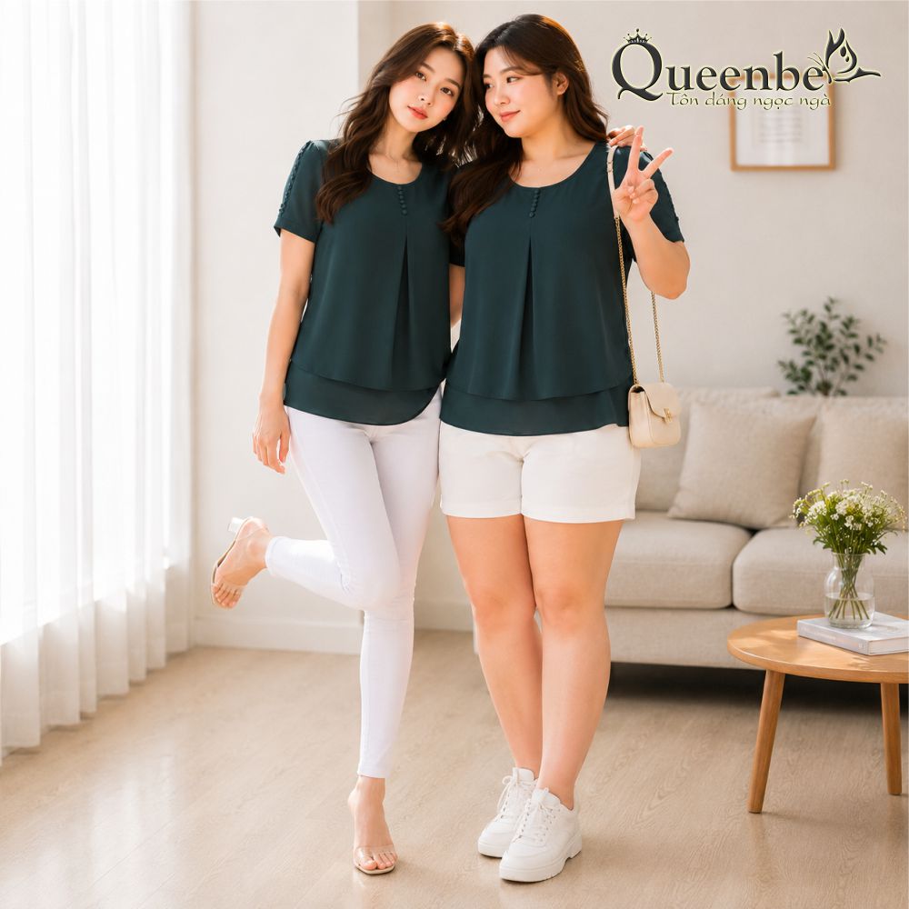 Áo lụa chiffon nữ big size dáng suông ngắn tay Queenbe GLA306