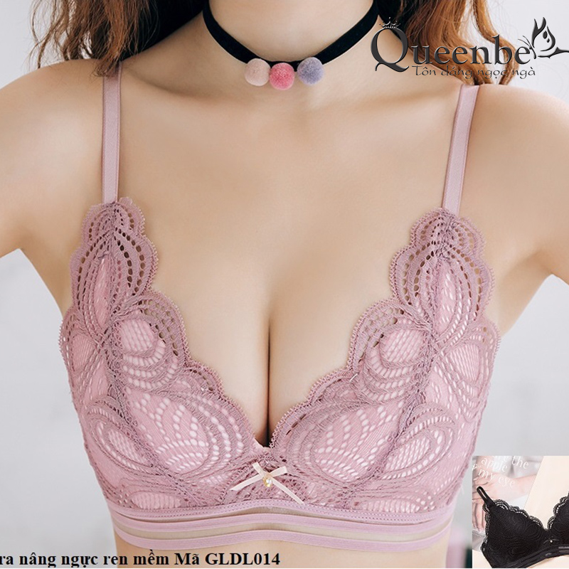 Áo ngực phối ren không gọng Queenbe GLDL014 ép liền khối, thoáng khí