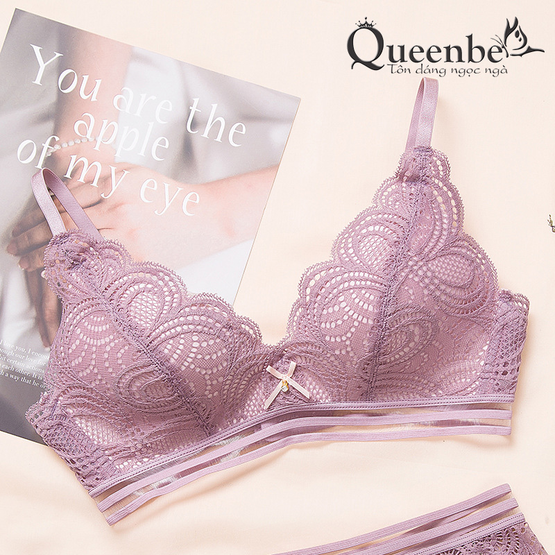 Áo ngực phối ren không gọng Queenbe GLDL014 ép liền khối, thoáng khí