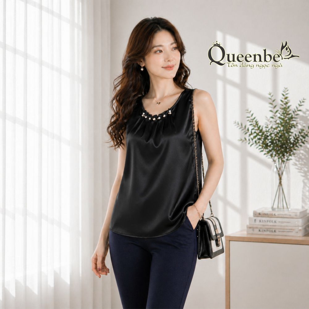 Áo nữ lụa satin mùa hè sang trọng có big size Queenbe GLA325