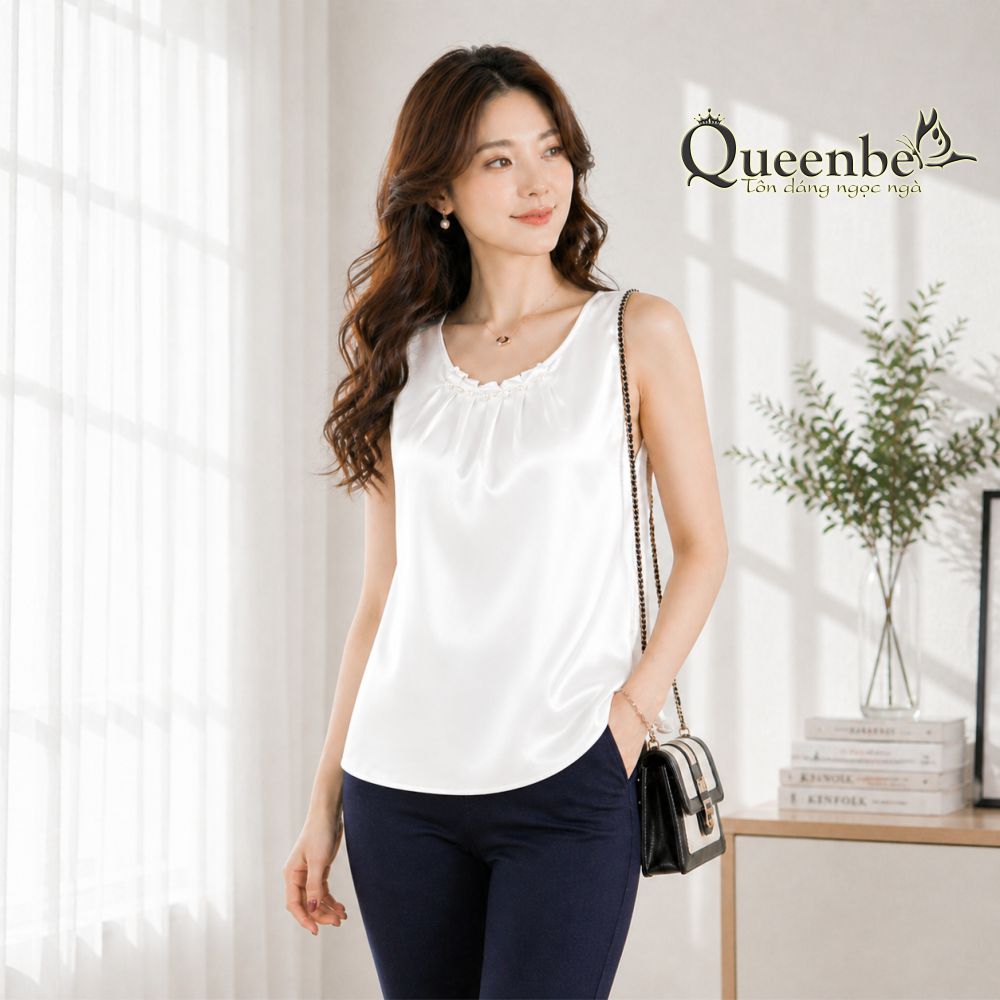 Áo nữ lụa satin mùa hè sang trọng có big size Queenbe GLA325