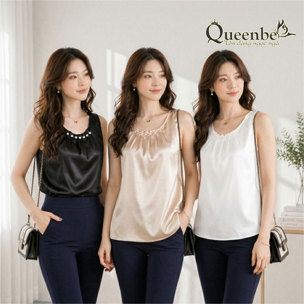 Áo nữ lụa satin mùa hè sang trọng có big size Queenbe GLA325
