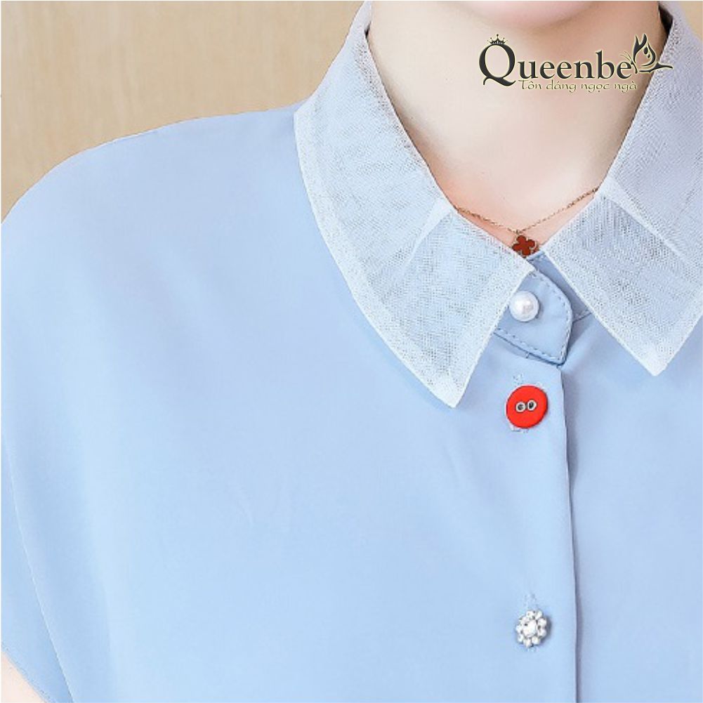 Áo sơ mi nữ có cổ không tay nút màu Queenbe GLA274 vải voan pha bông mềm mát