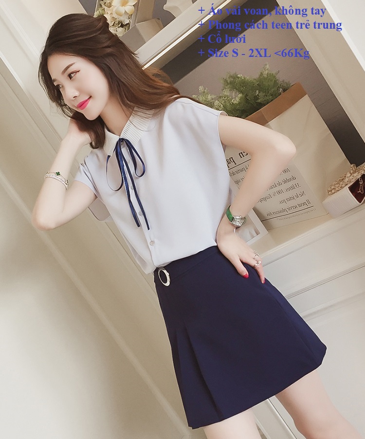 Áo sơ mi nữ kiểu không tay áo kiểu nữ trắng GLA275