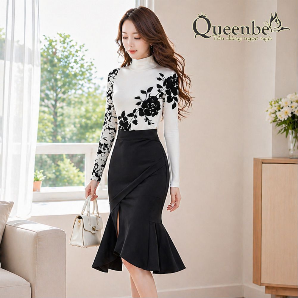 Áo thun cổ lọ dài tay vải nhung chất Queenbe GLA321