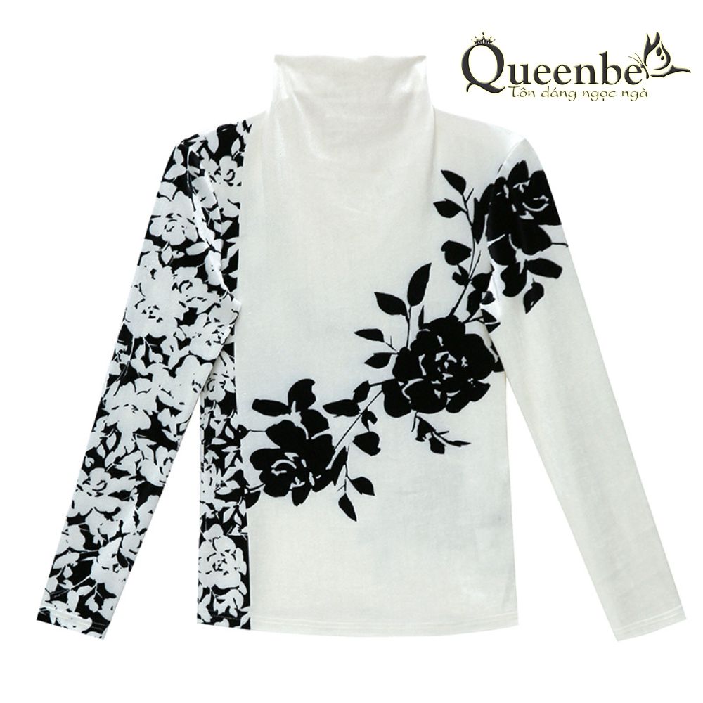 Áo thun cổ lọ dài tay vải nhung chất Queenbe GLA321
