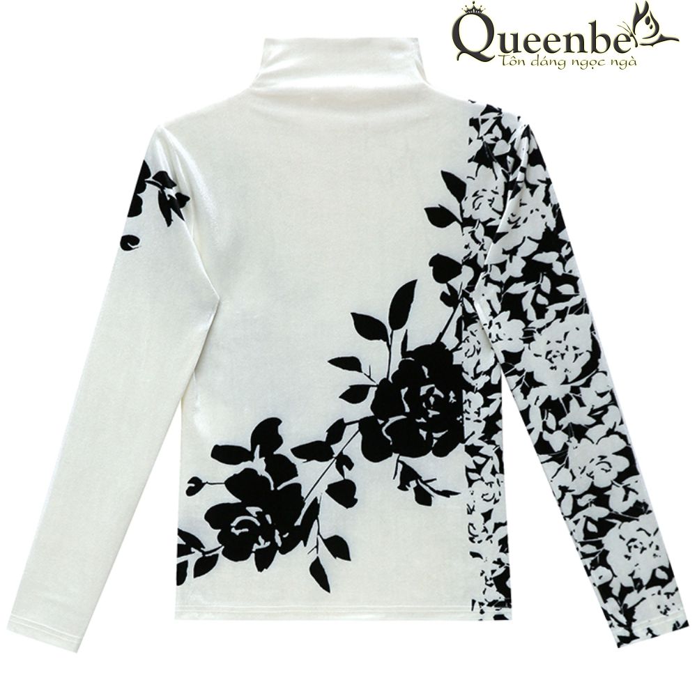Áo thun cổ lọ dài tay vải nhung chất Queenbe GLA321