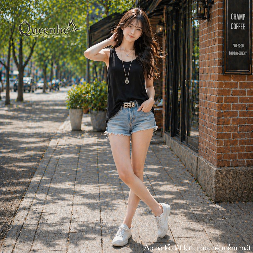 Áo thun nữ ba lỗ dệt kim Queenbe GLA264 chải mịn, không xù, không vón cục, không ra màu