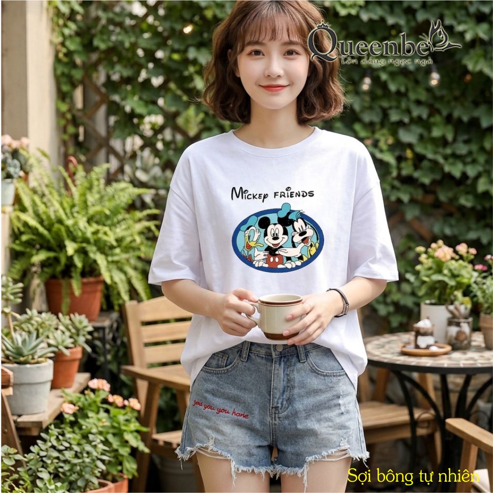 Áo thun nữ cotton Queenbe GLA315 không xù mềm thoáng in hoạt hình