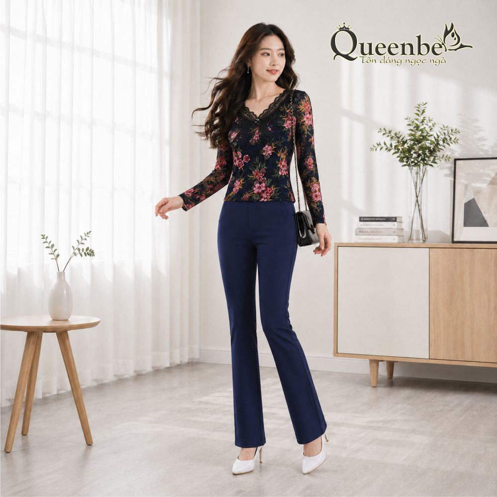 Áo thun nữ dài tay thêu ren big size Queenbe GLA194