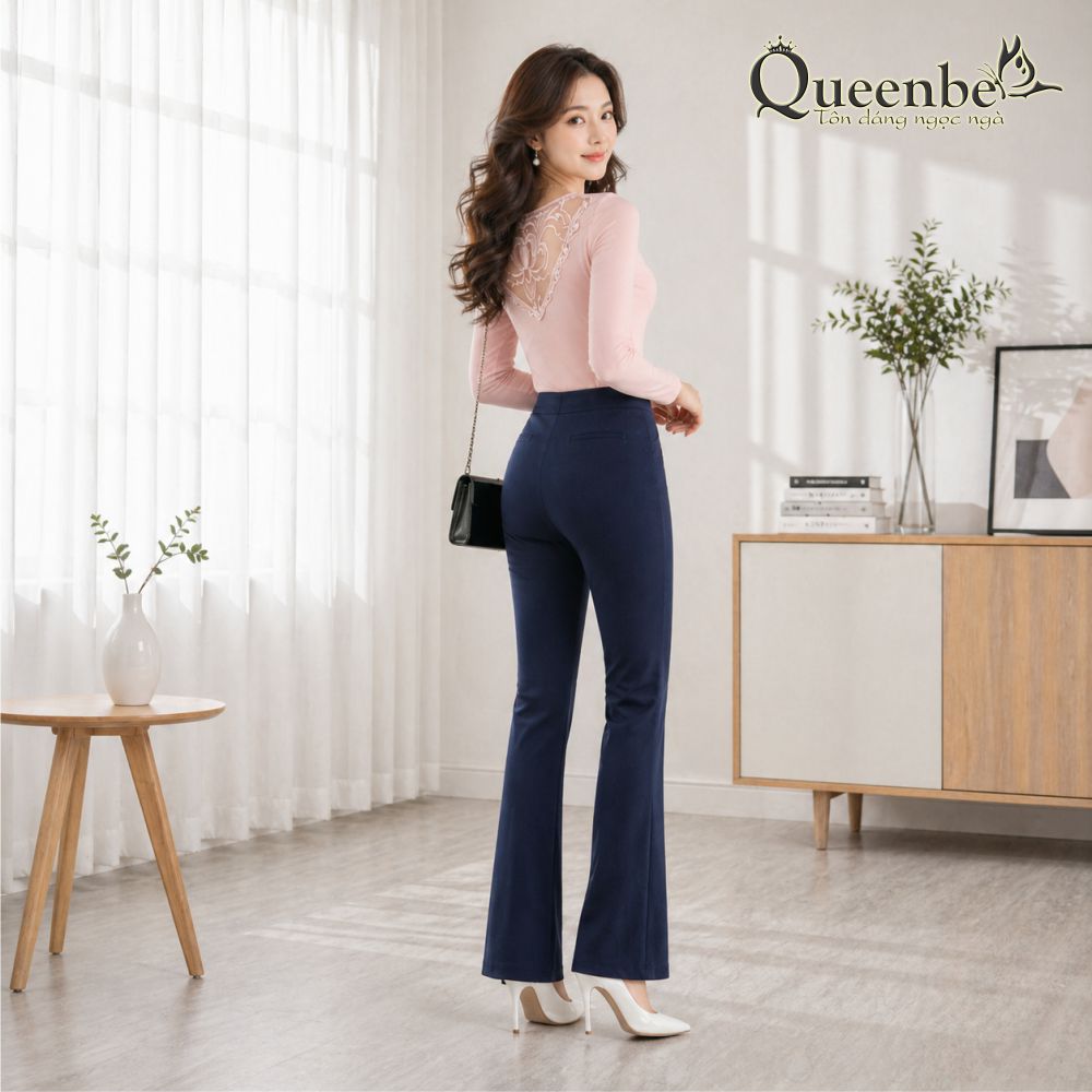Áo thun nữ đính đá phối ren lưới Queenbe GLA157