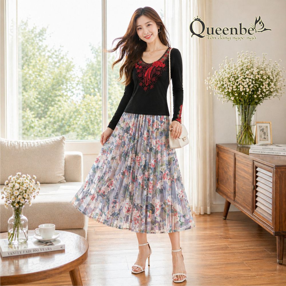 Áo thun nữ đính đá sang trọng có big size Queenbe GLA285