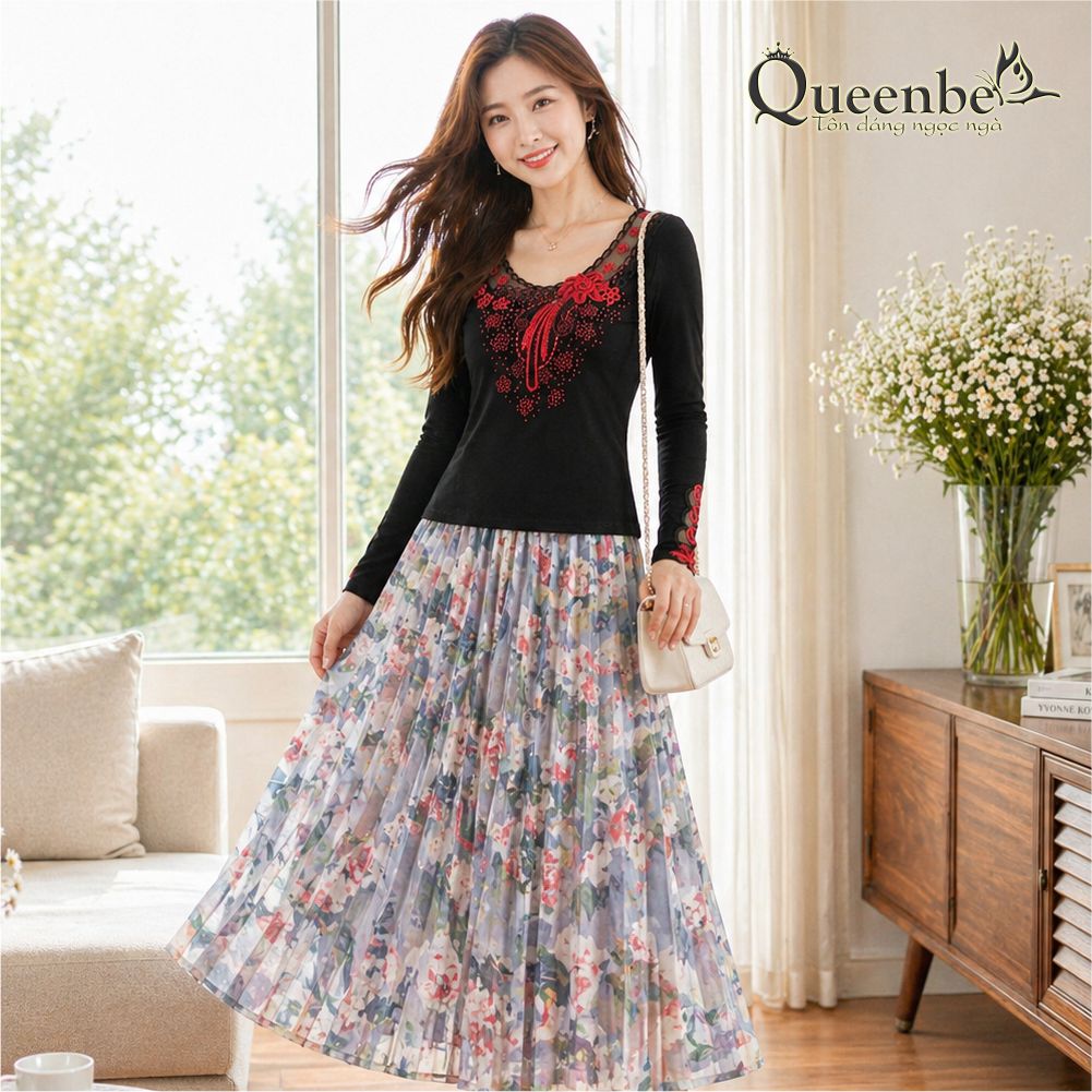 Áo thun nữ đính đá sang trọng có big size Queenbe GLA285