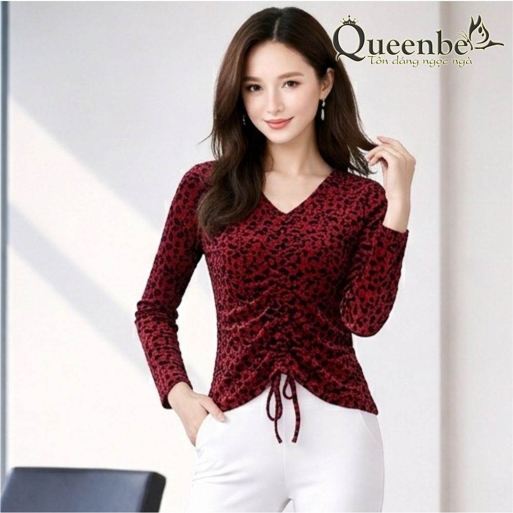 Áo thun nữ lưới dệt họa tiết co giãn 4 chiều có big size Queenbe GLA301 vải cotton lưới xốp mềm mượt thoáng