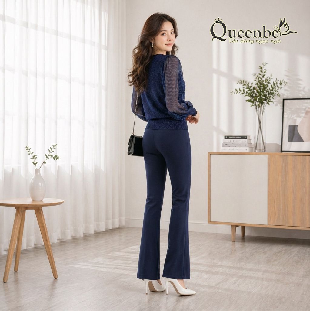 Áo thun nữ lưới mềm dài tay đính kim sa Queenbe GLA106