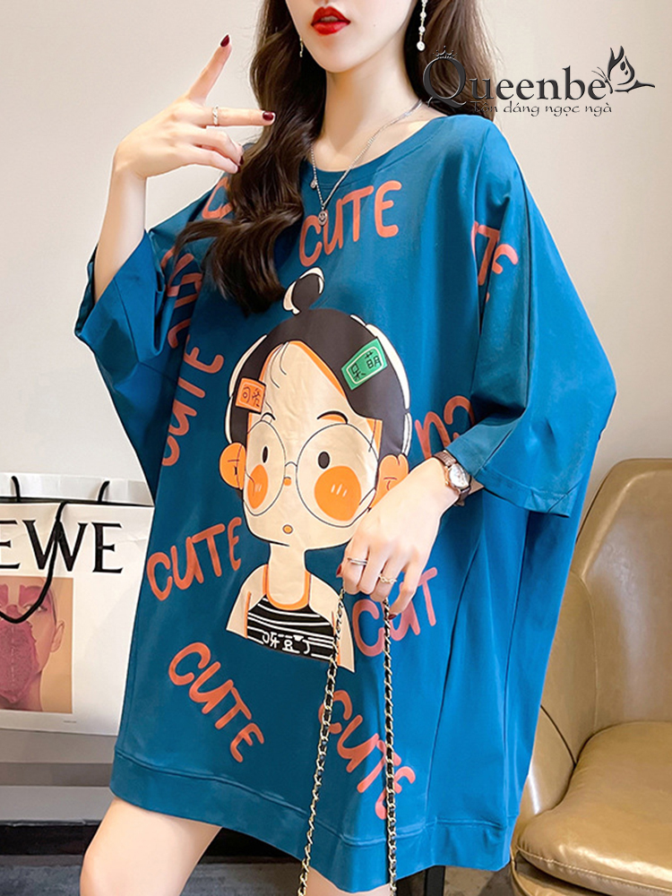 Áo thun nữ phom rộng cute Queebe GLA327 vải cotton mềm phong cách ngộ nghĩnh