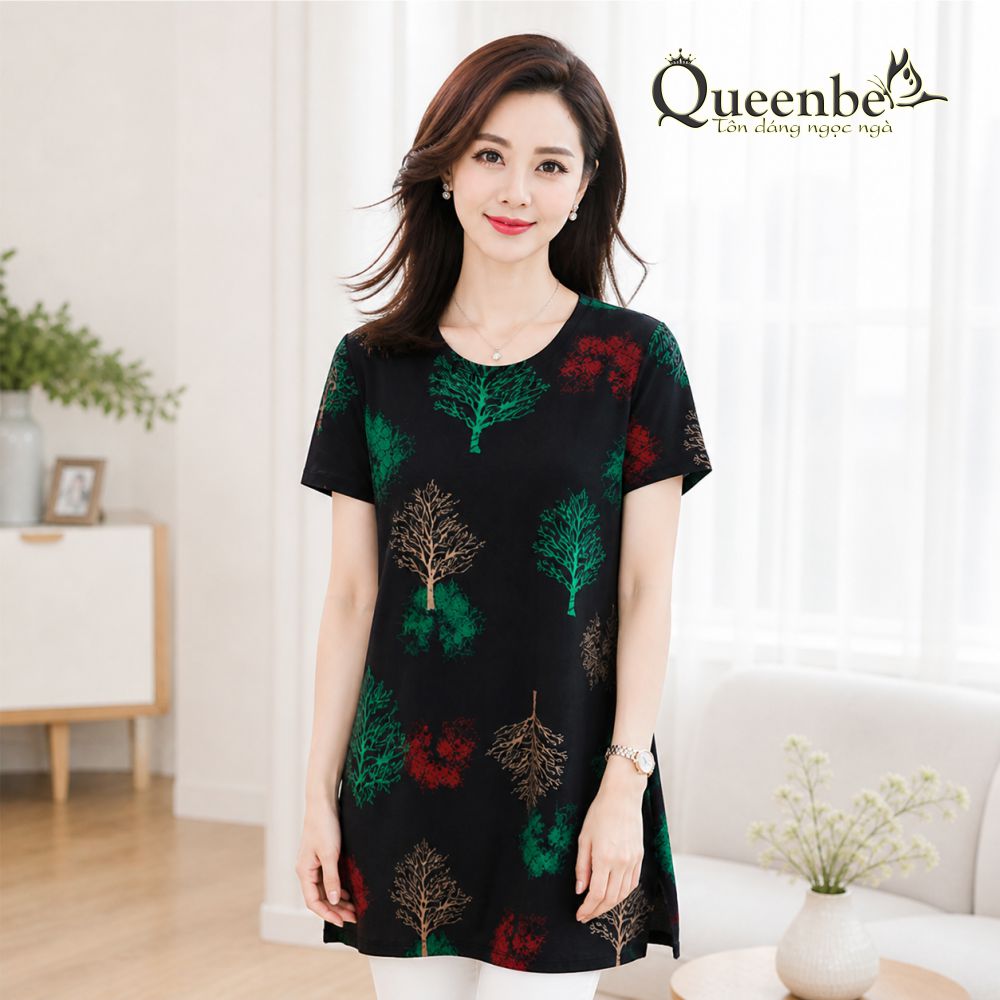 Áo trung niên kiểu dáng dài big size xẻ tà Queenbe GLA257