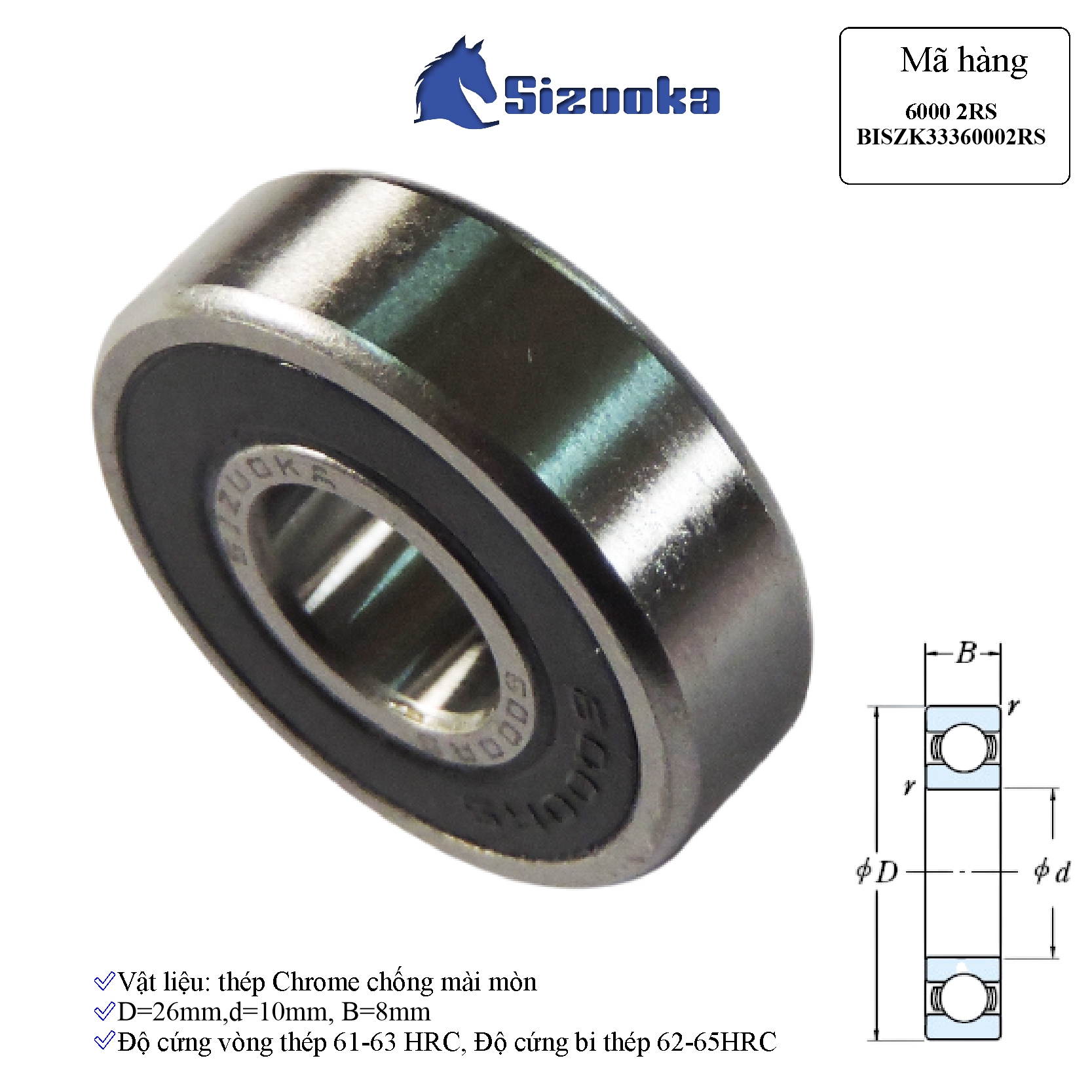 Bạc đạn xe máy 6000 2RS Bạc đạn nồi BISZK33360002RS