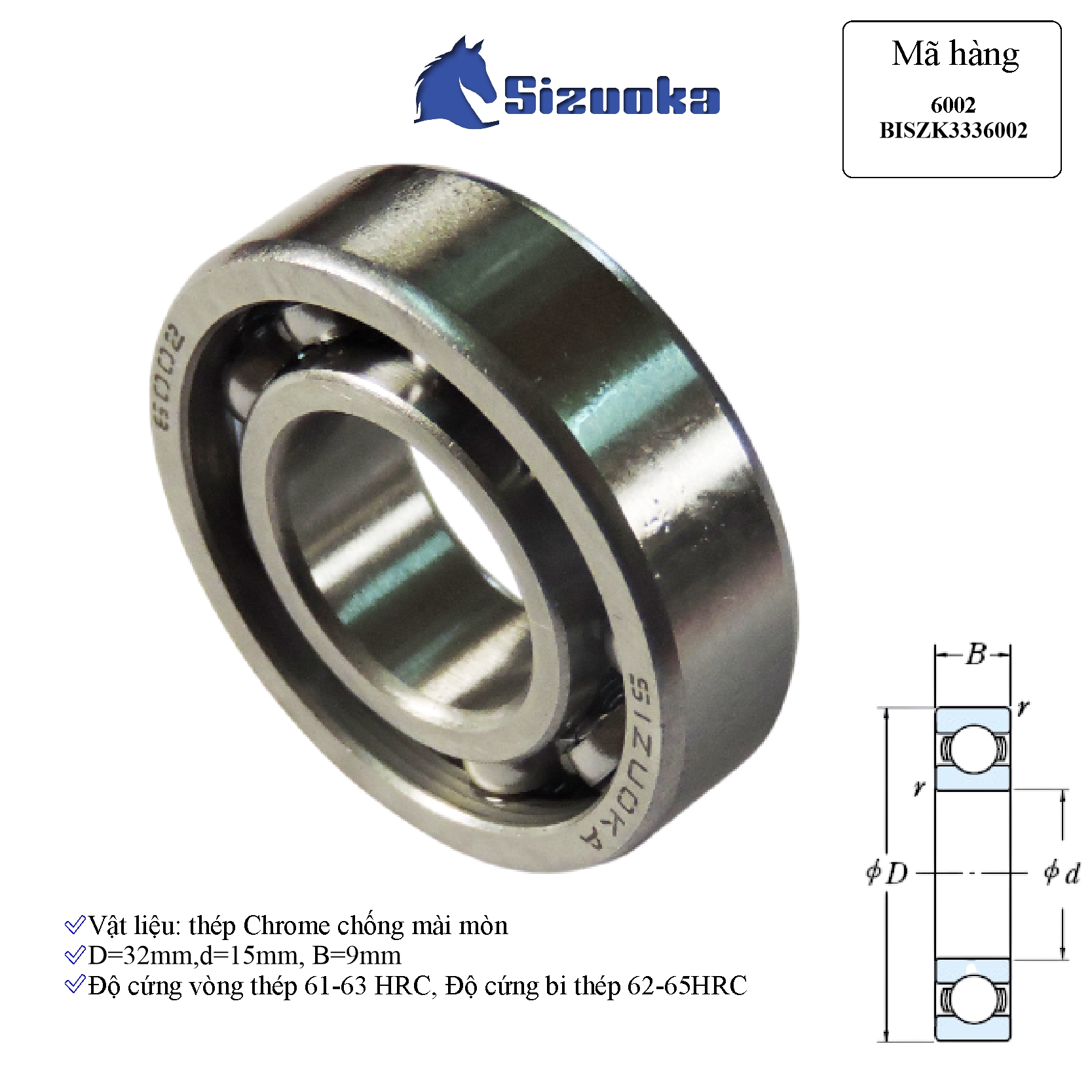 Bạc đạn xe máy 6002 Cam Sirius BISZK3336002