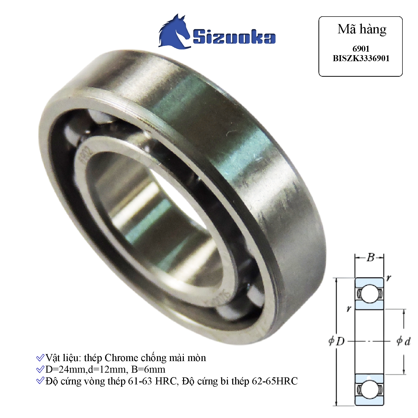 Bạc đạn xe máy 6901 Cốt cam Nouvo, Yamaha, Nồi Yamaha,Exciter BISZK3336901