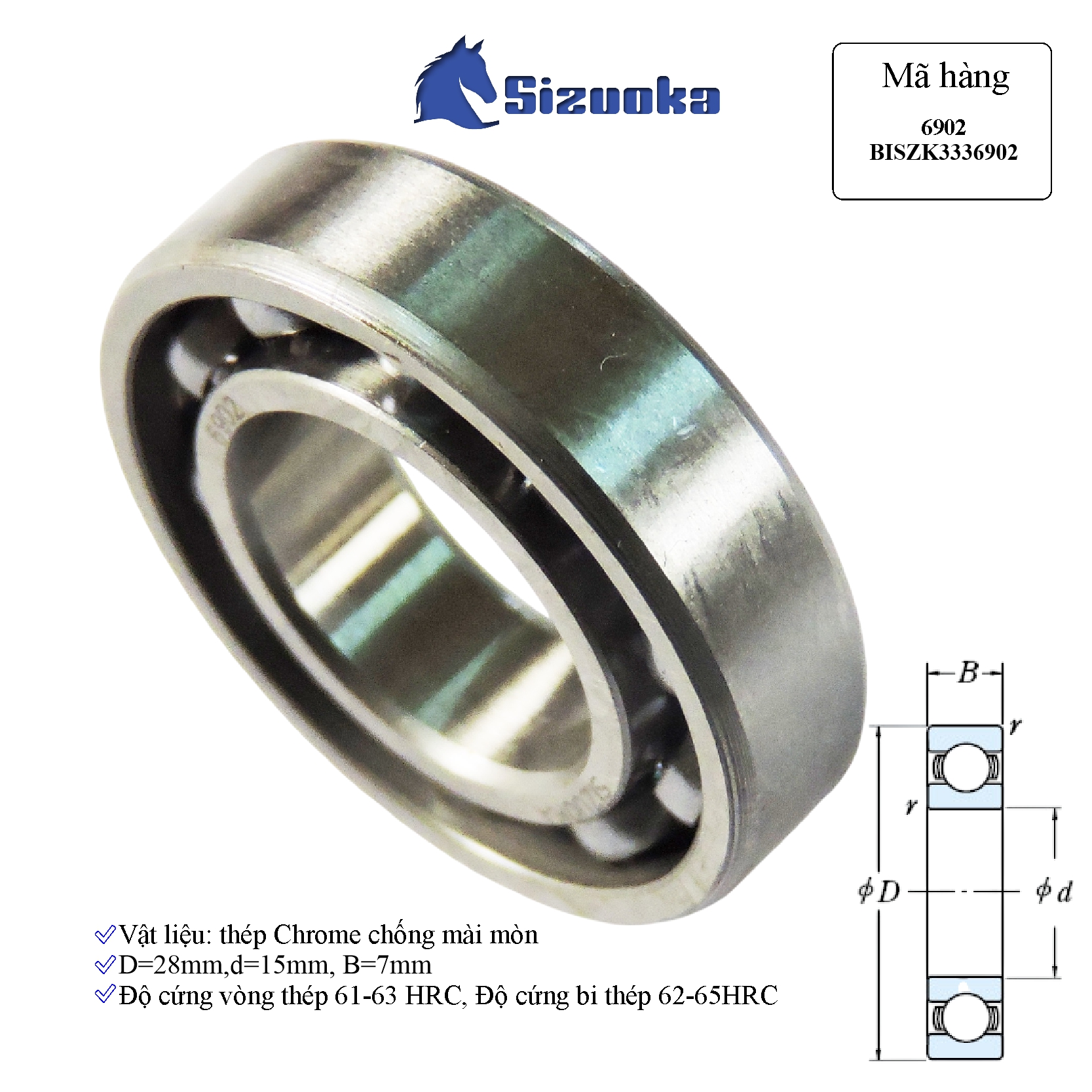 Bạc đạn xe máy 6902 Cốt cam DR, Wave, Future, Lead, RSX, nồi Airblade BISZK3336902