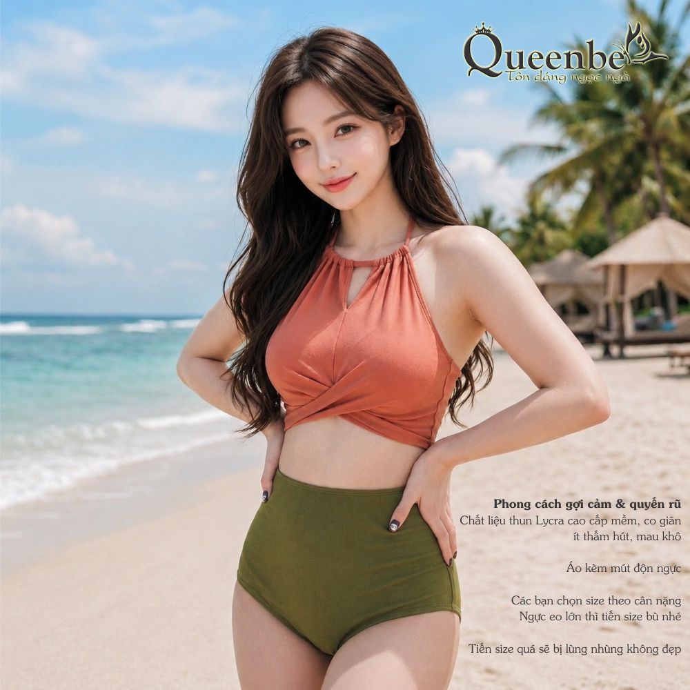 Bộ bikini hai mảnh cổ yếm gợi cảm Queenbe GLSWIM055 vải thun Lycra cao cấp co giãn, ít thấm hút, mau khô kèm mút ngực